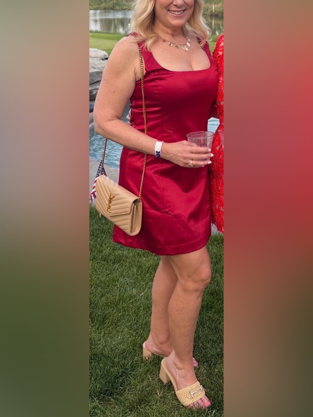 GAP Red Satin Scoop Neck Dress